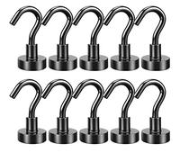 Lictin 10 pzas Ganchos magnéticos Neodimio Ultra fuertes 15mm Diámetro 10KG 22LBS de Fuerza de Atracción Imán Potente(Negro)