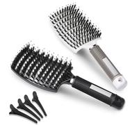 Lictin 2 Cepillo de Cerdas de Jabalí y 4 Clip de Pico de Pato Negro-Cepillo profesional de masaje de secado rápido para grueso, rizado, húmedo y seco, para mujeres, hombres y niños