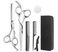 Lictin 4 en 1 kit 7" Tijeras de Peluquería Profesional Corte de Pelo de Acero Inoxid con tijeras de corte, tijeras de entresacar, peine, clip y estuche para hombres y mujeres(Plateado)