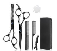 Lictin 4 en 1 kit 7" Tijeras de Peluquería Profesional Corte de Pelo de Acero Inoxid con tijeras de corte, tijeras de entresacar, peine, clip y estuche para hombres y mujeres(Negro)