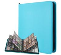 Lictin Álbum para Cartas de Cuero 576 Bolsillos-Album de Cartas Coleccionables,Álbum impermeable y antideslizante con 576 cartas-24 páginas de libro de colección de cartas con cremallera（Azul Lago）