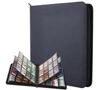 Lictin Álbum para Cartas de Cuero 576 Bolsillos-Album de Cartas Coleccionables,Álbum impermeable y antideslizante con 576 cartas-24 páginas de libro de colección de cartas con cremallera（Negra）