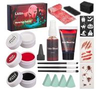 Lictin Maquillaje SFX,Pintura de Halloween Facial Corporal,Sangre Falsa Spray y Gel - Negro Rojo y Blanco ,Cara Pintura Corporal con Zombie Vampiro Esqueleto Halloween Disfraz de Payaso Maquillaje