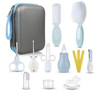 Lictin Set para Cuidado del Bebé -15 Piezas Kit de Aseo para Bebés con Cuchara de Oreja con LED Cepillo de Pelo y Peine,Cortador de Uñas Cepillo de Dientes de Dedo para Viaje y el Uso Diario (Azul)