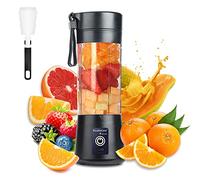 Licuadora portátil con vaso, licuadora eléctrica USB mini exprimidor para batidos y smoothies, jugo, 380 ml, seis cuchillas excelentes para mezclar, negro