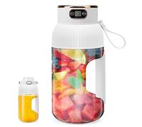 Licuadora portátil de 1,2 L, 10 cuchillas con batería de 2600 mAh, mango antideslizante y pantalla digital, mezclador portátil para batidos de jugo y batidos (blanco)