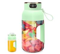 Licuadora portátil de 1,2 L, 10 cuchillas con batería de 2600 mAh, mango antideslizante y pantalla digital, mezclador portátil para batidos de jugo y batidos (verde)