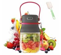 Licuadora Portátil Ivorydpresion Para Batidos Y Smoothies Con Vaso De 700 Ml Y Tapa, Mini Recargable, Personal De Jugos Frescos, Eléctrica, Con Tapa(Grey mist red)