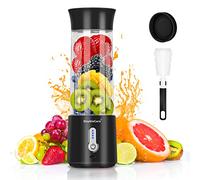 Licuadora Portátil para Batidos y Smoothies, Batidora Smoothie de 500ml, Batidora Portatil de 4000mAh con Material Libre de BPA, USB Licuadora Portátil de Jugos Frescos Recargable, Negro