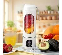 Licuadora Portátil USB con Pantalla Digital, Batidora Inalámbrica, Cuchillas de Acero Inoxidable, 300-500ml, Vaso Desmontable, Gris (Blanco)