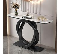 LIDANGUH Mesa Consola de Acento Media Luna Moderna, Mesas de sofá estrechas de Lujo para Entrada, Base metálica Doble Circular, Encimera de Piedra Resistente a rayaduras(Black C,100cm/39.4in)
