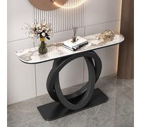LIDANGUH Mesa Consola de Acento Media Luna Moderna, Mesas de sofá estrechas de Lujo para Entrada, Base metálica Doble Circular, Encimera de Piedra Resistente a rayaduras(Black A,120cm/47.2in)