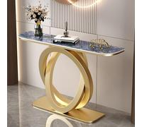 LIDANGUH Mesa Consola de Acento Media Luna Moderna, Mesas de sofá estrechas de Lujo para Entrada, Base metálica Doble Circular, Encimera de Piedra Resistente a rayaduras(Gold D,150cm/59IN)