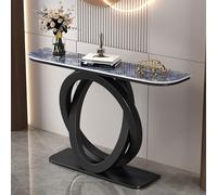 LIDANGUH Mesa Consola de Acento Media Luna Moderna, Mesas de sofá estrechas de Lujo para Entrada, Base metálica Doble Circular, Encimera de Piedra Resistente a rayaduras(Black D,100cm/39.4in)
