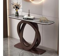 LIDANGUH Mesa Consola de Acento Media Luna Moderna, Mesas de sofá estrechas de Lujo para Entrada, Base metálica Doble Circular, Encimera de Piedra Resistente a rayaduras(Bronze B,100cm/39.4in)
