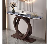 LIDANGUH Mesa Consola de Acento Media Luna Moderna, Mesas de sofá estrechas de Lujo para Entrada, Base metálica Doble Circular, Encimera de Piedra Resistente a rayaduras(Bronze D,100cm/39.4in)