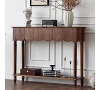 LIDANGUH Mesa Consola Retro de Madera Maciza Estilo Americano con 2/3 cajones, Mesa Estrecha para recibidor con Estante Abierto, Panel Inferior Hueco, para Sala de Estar(Walnut,118cm/46.5in)