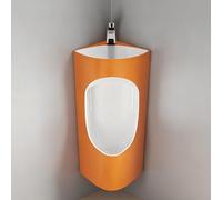 LIDANGUH Urinario de Esquina de cerámica con Sensor Inteligente para Hombres, urinario de Pared para baño con Lavabo y Grifo con Sensor, antiolor, Ahorra Espacio(Orange+White)