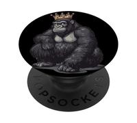 Líder gorila con corona para una mirada dominante PopSockets PopGrip Adhesivo