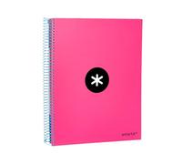 Cuaderno espiral liderpapel a4 micro antartik tapa forrada 120h 100 gr liso con bandas 4 taladros color rosa fluor