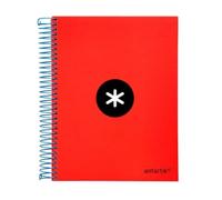 Cuaderno espiral liderpapel a5 micro antartik tapa forrada 120h 100g liso con bandas 6 taladros color rojo - KD52
