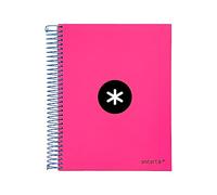 Cuaderno espiral liderpapel a5 micro antartik tapa forrada 120h 100 gr liso con bandas 6 taladros color rosa fluor - KD55