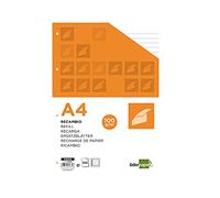 Liderpapel Recambio A4 RA09 – 100 hojas, 100 g/m2, rayado horizontal con margen, 4 taladros