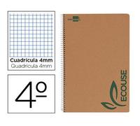 Cuaderno espiral liderpapel cuarto ecouse tapa cartulina kraft 80h papel reciclado 80 grcuadro 4mm - BB03