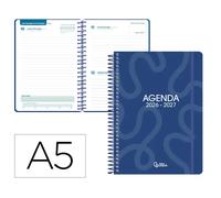 Agenda escolar liderpapel 26-27 espiral classic dia pagina a5 bilingue 70g papel fsc azul marino - LP697