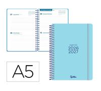 Agenda escolar liderpapel 26-27 espiral basic 2 dias pagina a5 bilingue 70g papel fsc azul turquesa - LP681