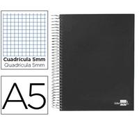 Cuaderno espiral liderpapel a5 micro papercoat tapa forrada 140h 75 gr cuadro5mm 5 bandas 6 taladros negro