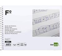 Bloc musica liderpapel pentagrama 3mm folio apaisado 20 hojas 100g/m2