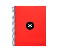 Cuaderno espiral liderpapel a4 micro antartik tapa forrada120h 100 gr cuadro 5mm 5 bandas 4 taladros color rojo - KD22