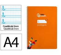 Liderpapel Cuaderno espiral A4 Pautaguía tapa blanda 80h 75gr cuadro pautado 5mm color naranja