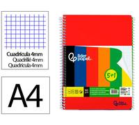 Liderpapel Cuaderno Espiral A4 Wonder Tapa Plástica 80 Hojas 90gr Cuadro 4mm con Margen Pack 6 Colores Surtidos