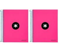 Liderpapel Cuaderno espiral a5 micro antartik tapa forrada 120h 100 gr liso con bandas 6 taladros color rosa fluor (Paquete de 2)