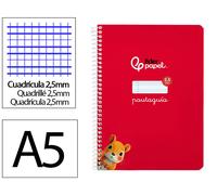 Cuaderno espiral liderpapel din a5 pautaguia tapa blanda 40h 75 gr cuadro pautado 2,5mm color rojo - BC104