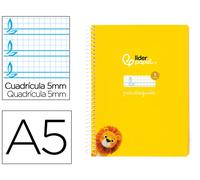 Cuaderno espiral liderpapel din a5 pautaguia tapa blanda 40h 75 gr cuadro pautado 5mm color amarillo - BC118
