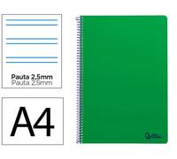 Cuaderno espiral liderpapel din a4 smart tapa blanda 80h 75gr pauta 3,5mm con margen color verde - BF165