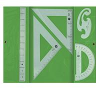 Juego escuadra y cartabon 25cm regla 30cm semicirculo 15cm y plantilla de curvas liderpapelen petaca opaca color verde - JG03