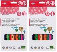 Liderpapel LAPICES DE COLORES JUMBO CON SACAPUNTAS CAJA DE 12 UNIDADES COLORES SURTIDOS (Paquete de 2)