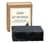 LIDKOR Bio Jabón Negro con Carbón Activado 100g | Limpiador Facial Exfoliante para Piel Grasa - Gel de Ducha Duro con Aceite de Oliva & Ricino - Vegano