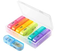 LIDOUK Pastillero organizador de 7 días 2 veces al día, gran capacidad semanal, pastillero dos veces al día, pastillero arco iris, 14 divisores, soporte para medicamentos con botón fácil