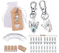 Lidzopas 20 llaveros de ángel, colgante de llave de agradecimiento con etiquetas de agradecimiento y bolsas de organza para baby shower, despedida de soltera, boda, recuerdos de fiesta