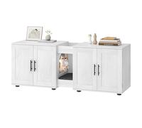 Lidzopas Caja de arena doble para gatos para 2 gatos, mueble de madera oculto con compartimentos dobles, tapete para rascar, armario de almacenamiento, soporte de TV, superficie impermeable, 55 x 17.7