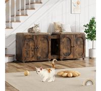 Lidzopas Caja de arena para gatos, muebles ocultos para 2 gatos, mesa auxiliar de madera para mascotas con almohadilla de arena para gatos para sala de estar, dormitorio, 55.1 x 17.9 x 22.1 pulgadas