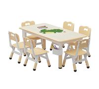 Lidzopas Juego de mesa y 6 sillas para niños de altura ajustable, escritorio a prueba de graffiti, caja de almacenamiento, patas antideslizantes, muebles de estudio y actividades para edades de 2 a 10