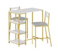Lidzopas Juego de mesa y sillas de bar de 3 piezas, mesa de desayuno de altura de mostrador, marco de madera y metal, estantes de almacenamiento, sillas tapizadas, mesa impermeable resistente a las