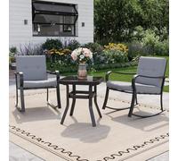 Lidzopas Juego de sofá mecedor de 3 piezas para exteriores, muebles de jardín modernos con 2 sillas de roca ergonómicas y mesa de vidrio templado, muebles de exterior resistentes a la intemperie para