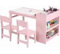 Lidzopas Mesa infantil con silla, mesa para niños y 2 sillas, mesa multifuncional de aprendizaje y juego con espacio de almacenamiento, mesa de pintura para dibujar, aprender, leer, sala de juegos